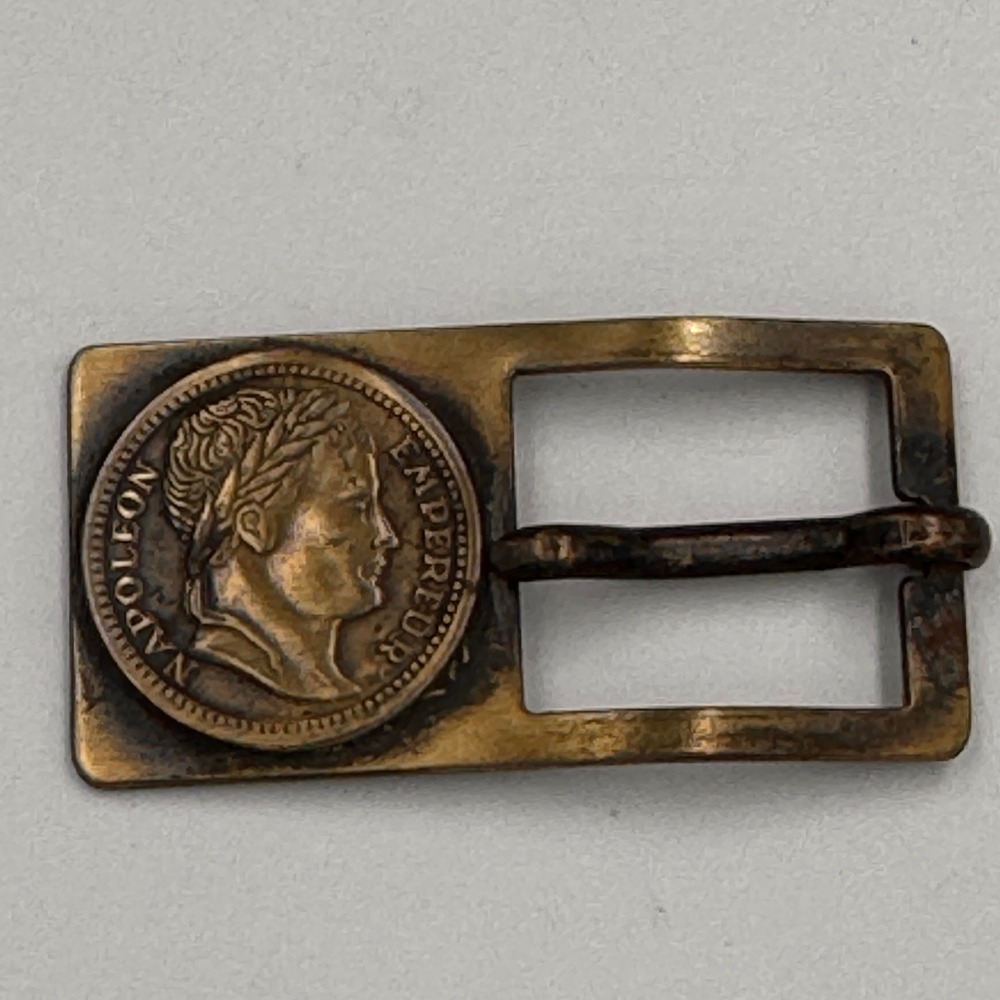 Vintage Napoleon Empereur Coin Medallion Bronze Tone Rectangular Belt Buckle